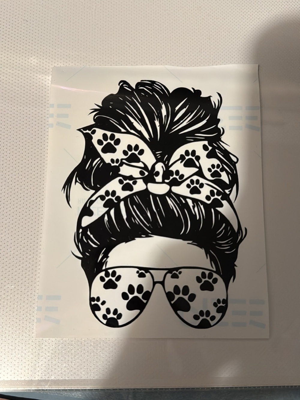 Black Paw Print Messy Bun Dog Mom Vinyl Decal